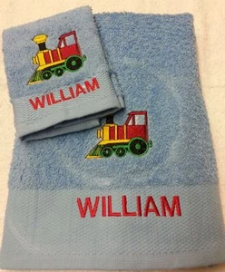JUEGO DE TOALLAS DE TREN PERSONALIZADO REGALO CUMPLEAÑOS REGALO TRANSPORTE MANO Y CARA PAÑO - Imagen 1 de 1