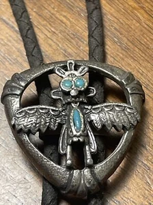 Vtg Silver Tone Kachina Man w Turquoise. Bolo Tie Southwest - Picture 1 of 24