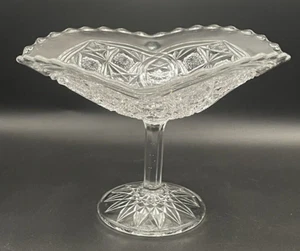 Antique Early American Pressed Glass 6" Compote Clear Flowers & Facets - Picture 1 of 13