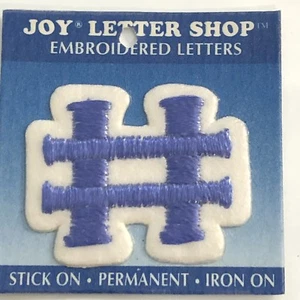 Joy Letter Shop azul # 1,5"" hierro en hashtag signo con número de hashtag aplique bordado - Imagen 1 de 5