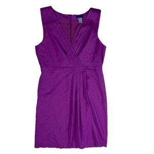 J Crew Womens V-Neck Sleeveless Pleated Front Midi Dress Size 12 Purple Wool A3 - Picture 1 of 7