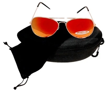 Авиаторские солнцезащитные очки унисекс с золотой оправой и оранжевыми/красными зеркальными линзами. - Изображение 1 из 2