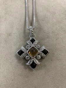 Judith Ripka Sterlingsilber Citrin Quarz Onyx Malteserkreuz Anhänger/Halskette - Bild 1 von 5