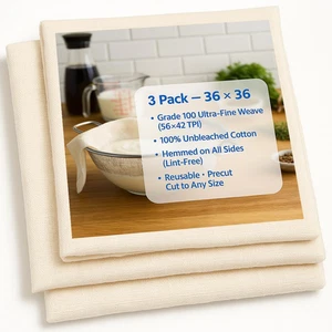 Paquete de 3 paños de queso grado 100 36 x 36 pulgadas - paños de queso reutilizables, 100 % sin blanquear  - Imagen 1 de 12
