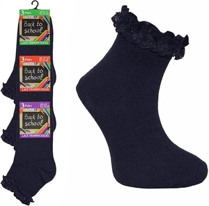 Girls Frilly Lace Socks Ankle Trim Top School Uniform Causal Socks 3,6 Pairs UK - Picture 1 of 16