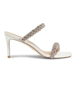 TUART WEITZMAN Addison 75MM Lacquered Leather Sandals - 9B-39.5- White- NIB - Picture 1 of 7
