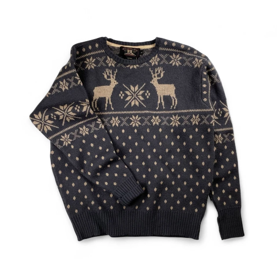 RRL Vintage Nordic Reindeer 100% Wool Sweater Gray Ivory Men’s L Rare - Image 1 of 4