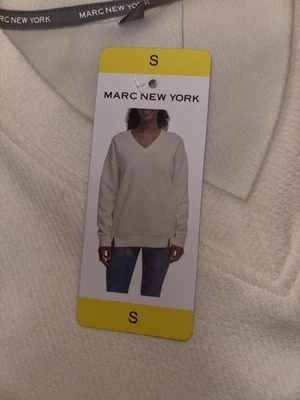 Womens Marc New York  V-neck Pullover Sweatshirt Cream Small S - Image 1 of 2