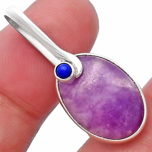 Purple Lepidolite & Lapis Lazuli 925 Sterling Silver Pendant Jewelry P-1251 - Picture 1 of 5
