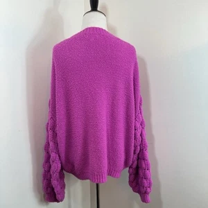 &MERCI Sweater Size M Hot Pink Balloon Sleeve Chunky Knit Fuscia - Picture 1 of 12