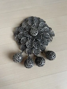 Antiker Sterling Button Company filigraner Blumen Anhänger 4 hängende Kugeln 20er Jahre - Bild 1 von 9