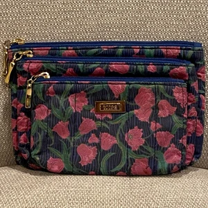 Bolso trío bolsa de cosméticos vintage de tela floral a presión de marca Totes - Imagen 1 de 12