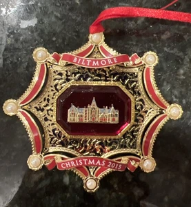 Casa 3D Biltmore Estate 24 Kt. Adorno de Navidad 2015 acabado dorado joya roja - Imagen 1 de 7