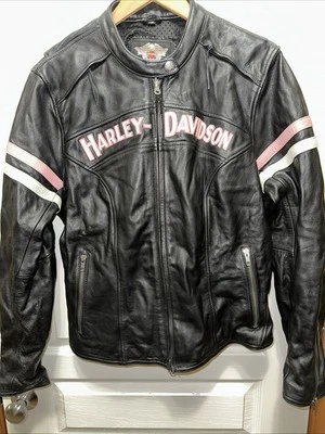 Chaqueta de montar Harley Davidson de cuero bordada rosa para dama talla 1W Foto 1 de 4