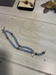 Catholic Crystallized Cross Deep Blue Crystal Beads Wrist Rosary Bracelet - Picture 1 of 6