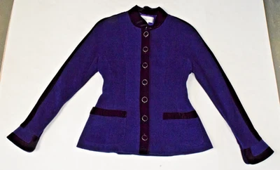 Vintage Karl Lagerfeld Blazer Size 38 1989 Purple Wool Black Velvet Made France - Image 1 of 4
