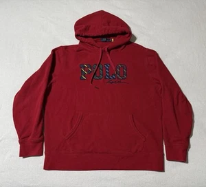 Polo Ralph Lauren Mens XL Hoodie Spell Out Pony Hooded Pullover Fleece Red - Picture 1 of 8
