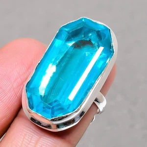 Faceted Swiss Blue Topaz Gemstone Fashion Ethnic Adjustable Jewelry Ring SR 2189 - Picture 1 of 7