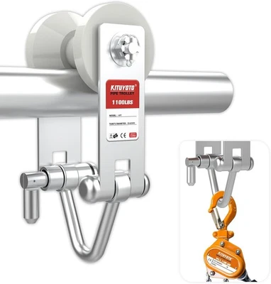 KITUYOTO 1100LB Pipe Trolley Hoist - Heavy Duty Ball Bearing Roller Cart for Silver