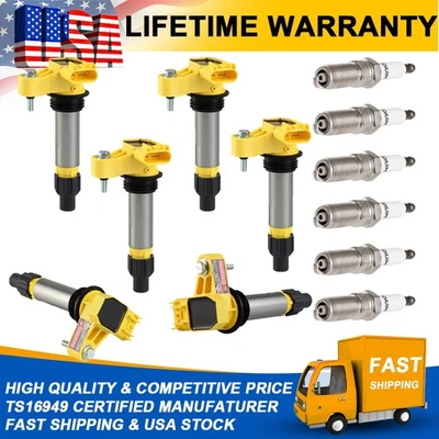 6PACK Ignition Coil & Spark Plug For Cadillac SRX CTS STS GMC Acadia UF375 D510A - Image 1 of 4