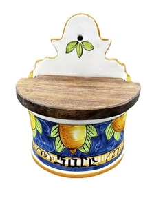 Salt Cellar Wood Lid Ceramic Box Made In Italy Vintage - Picture 1 of 15