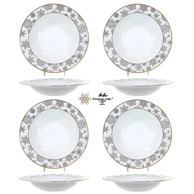 American Atelier FLURRIES 12oz Soup 9" Bowl Set 4 Snowflakes Matte Gold 3370 - Image 1 of 4