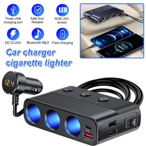 3 Way Car Cigarette Lighter Socket Splitter USB Charger Power Adapter 12V - Picture 1 of 12