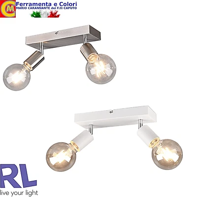 Plafoniera Faretto A Soffitto Max 40 W 2X E27 Acciaio Satinato Bianco 26 Cm - Immagine 1 di 2