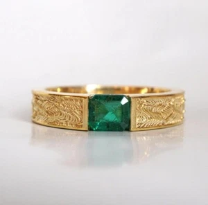 Green Emerald Wedding Band Square cut emerald Wedding Band Unique design Band - Picture 1 of 6