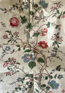 Tela de chintz de algodón pulido vintage floral Tree of Life ~ azul coral verde - Imagen 1 de 12