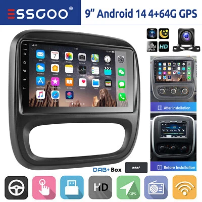 DAB+ 4+64G CarPlay Autoradio Android14 Navi RDS Für Opel Vivaro B Renault Trafic - Bild 1 von 4
