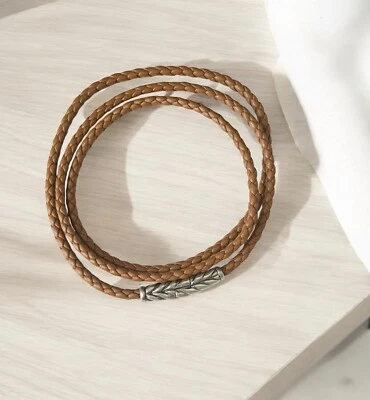 Pulsera David Yurman de plata esterlina Chevron triple envoltura de cuero marrón Foto 1 de 3