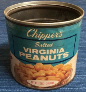 Vintage Häcksler gesalzene Virginia Erdnüsse Blechdose Papier Etikett Los Angeles ca 868A - Bild 1 von 6