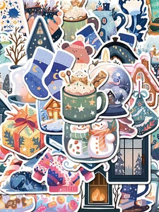 50 pcs Winter Stickers Snowflake Snowman Christmas Tree Holiday Vinyl Waterproof - Picture 1 of 20