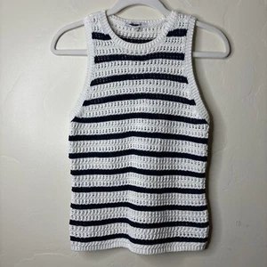 Maglione canotta Madewell donna S avorio brillante righe maglia uncinetto racerback nuovo con etichette - Foto 1 di 8