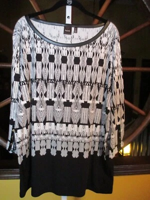 NWT Rafaella 2X Black & White Print Stretch Lightweight 100% Cotton Sweater — 第 1/4 张图片