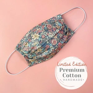 Cotton Face Mask With Filter Pockets Washable Handmade Pink Blue Floral Pattern - Bild 1 von 6