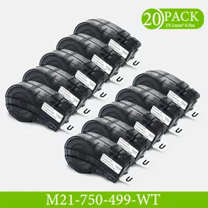 Cinta de etiquetas compatible con 20 piezas para Brady M21-750-499 cartucho de nailon blanco de 19,1 mm - Imagen 1 de 9
