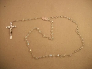 Cuentas de cristal transparente vintage plata esterlina CAP crucifijo y medalla central rosario - Imagen 1 de 5