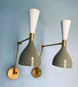 Paar 50er Mid Century Sputnik grüne Wandleuchter Leuchte Küchenleuchte italienisch - Bild 1 von 5