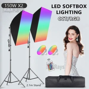 Photography 2x150W RGB Dimmable LED Softbox Lighting Continuous Light Stand Kit - Picture 1 of 12