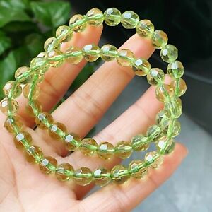 7.5mm 2pcs Natural Green Peridot Crystal Gemstone Beads Bracelet AAA
