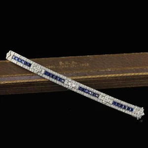 Antikes Art Deco Raymond Yard altes Euro Diamant und Saphir Armband - GIA - Bild 1 von 12