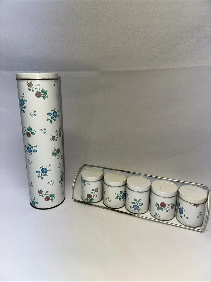 Juego de 6 latas Meister de colección con estante montable patrón floral, Brasil Foto 1 de 4