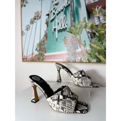 Vince Camuto Reselm Gris Acolchado Cuero Piel de Serpiente Punta Abierta Tacones 4" Talla 11 Foto 1 de 4