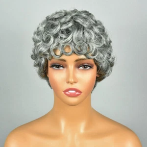 Grey Wig for Women Loose Curly Human Hair Wigs Black Grey Wig Glueless Grey Wigs - Picture 1 of 6