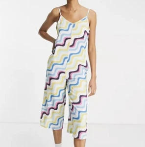 Native Youth Size S Jumpsuit Wide Leg Crop Retro 80’s 90’s Print Shapeless NWT - Picture 1 of 9