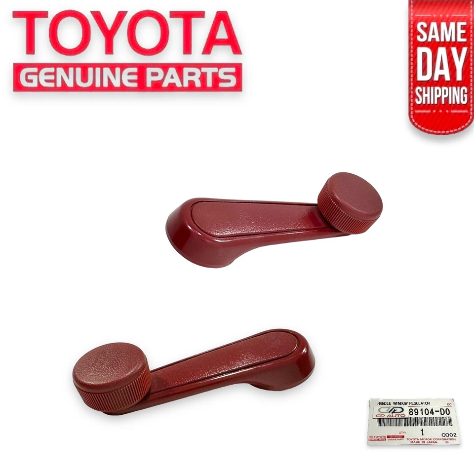 86 - 92 TOYOTA PICKUP RIGHT LEFT DOOR WINDOW CRANK INSIDE HANDLE SET RED OEM NEW - Image 1 of 4