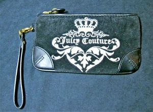 EUC Juicy Couture Handgelenktasche schwarz Kunstleder bestickt Krone goldfarben - Bild 1 von 6