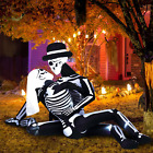 85 Ft Giant Halloween Inflatables Cuddling Skeleton Couple Lovers Outdoor Decor